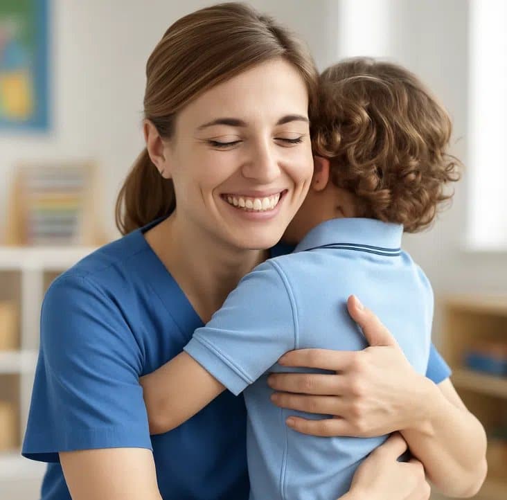 Karter LittleWins instructor comforting a small child