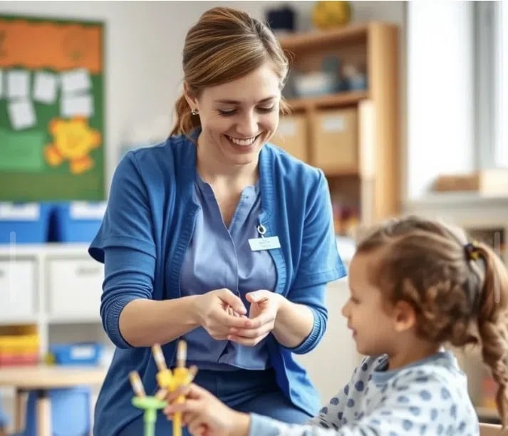 Karter Little Wins preschool teacher interacting with child.